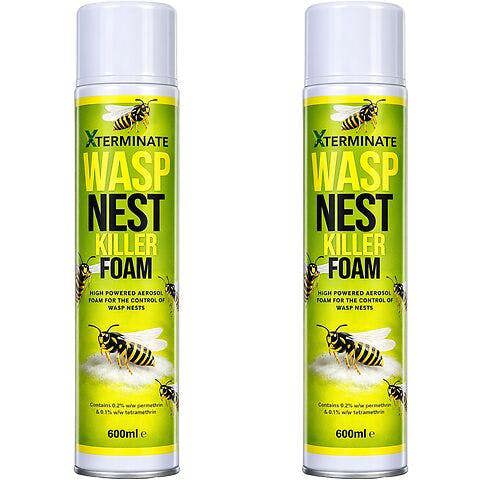 Xterminate Wasp Nest Killer Spray Foam 600ml x2 Powerful 5m Long Reach Outdoor and Indoor
