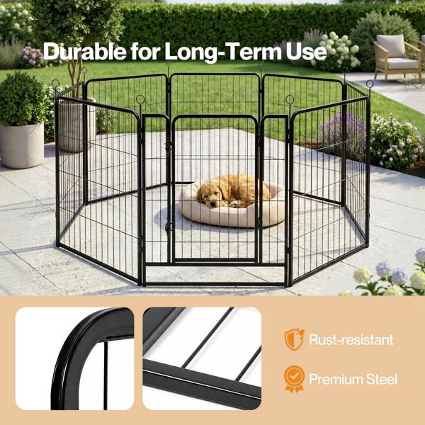 Skylos Dog Pen 8 Panel Steel Playpen Foldable Indoor Outdoor Pet Enclosure Black