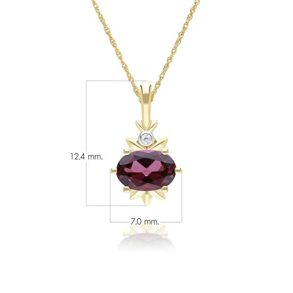 Gemondo Classic Oval Rhodolite & Diamond Pendant Necklace in 9ct Yellow Gold