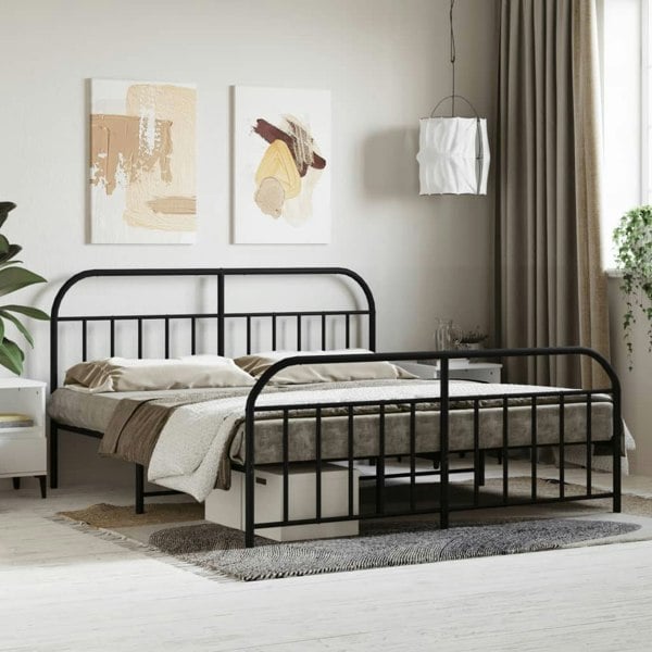 Berkfield Metal Bed Frame with Headboard and Footboard Black 160x200 cm