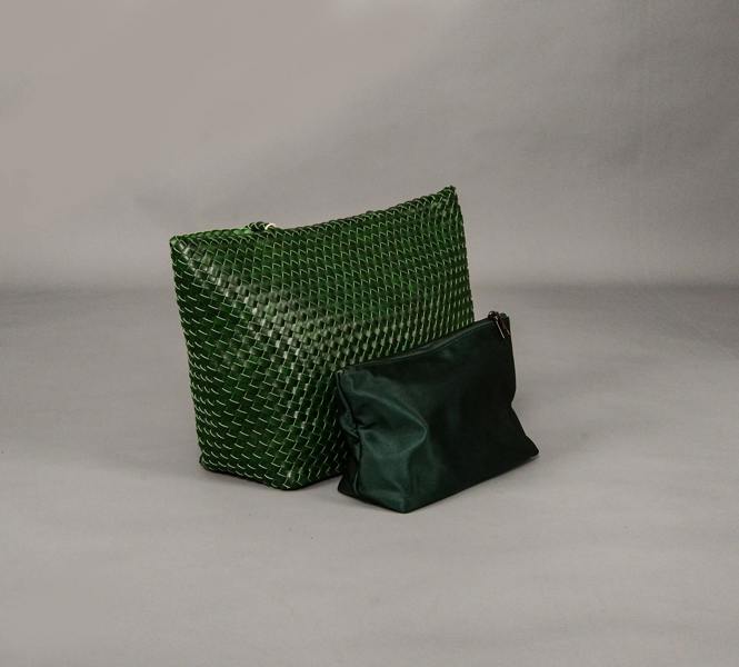 RIMINI Vegan Leather Weaving Shopping Bag 'Betty' - Green