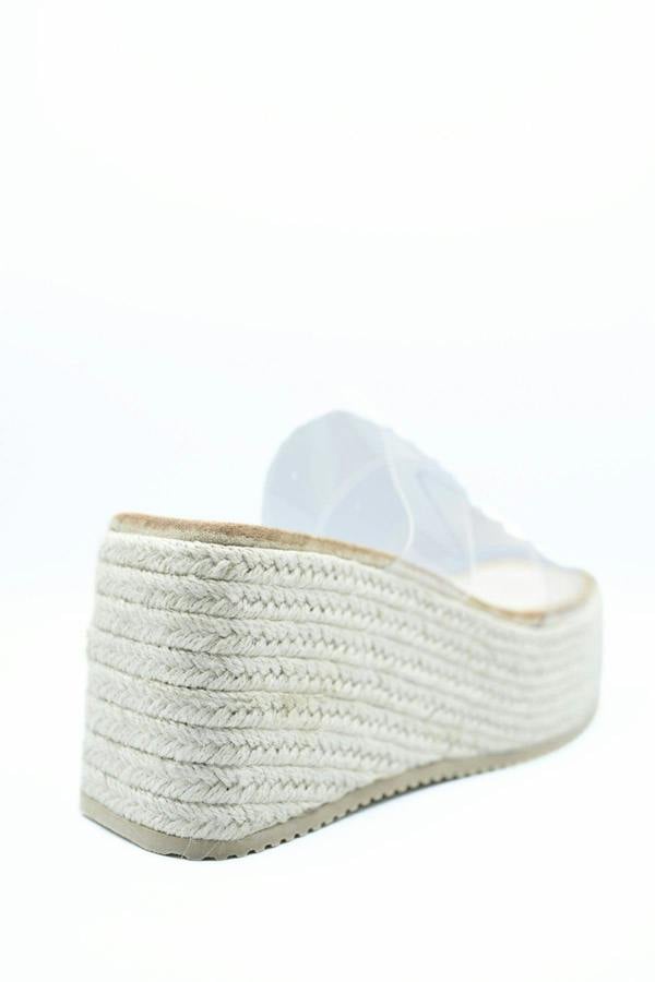 Arissa Transparent Double Strap Platform Wedge Heels - Beige