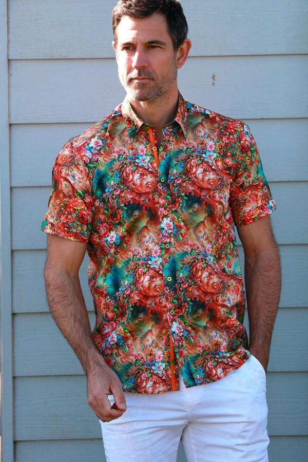Baroque Garden Print Short Sleeve Shirt - Claudio Lugli Shirts
