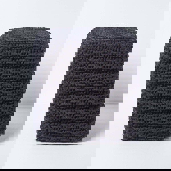 HOMESCAPES Cube Cotton Knitted Pouffe Footstool Bean Filled Hand Knitted