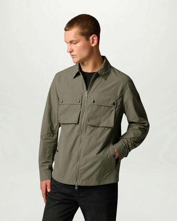 Belstaff Mens Tourer Overshirt - Khaki Green | CHO | Designer Mens Overshirts