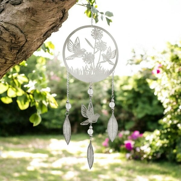 EDH Door Hardware Bird Stainless Steel Hanging Dreamcatcher – 59cm x 18cm | Elegant Metal Wind Spinner for Indoor & Outdoor Décor