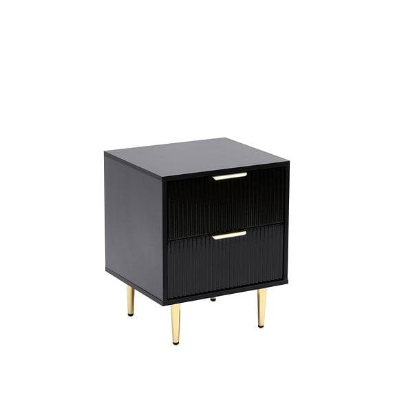 MMT Furniture Designs Bedside Table, 2 Drawers, White/Black with Gold Legs, 42cm Wide Chest