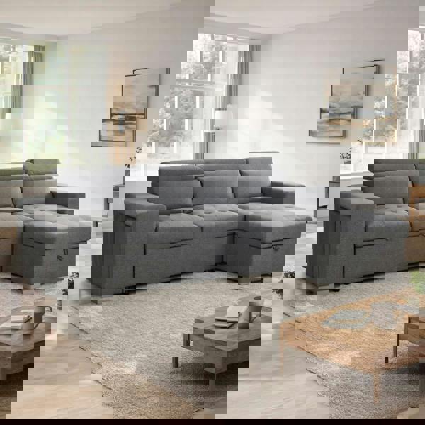 Furnishings For Less Astrix Grey Fabric Universal Corner 3-4 Seater Sofa Bed