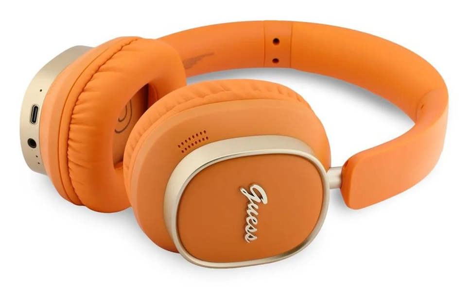 Guess Rectangle Metal Script Logo ENC On Ear Wireless Headphone Orange - GUBHV28HGCSMO