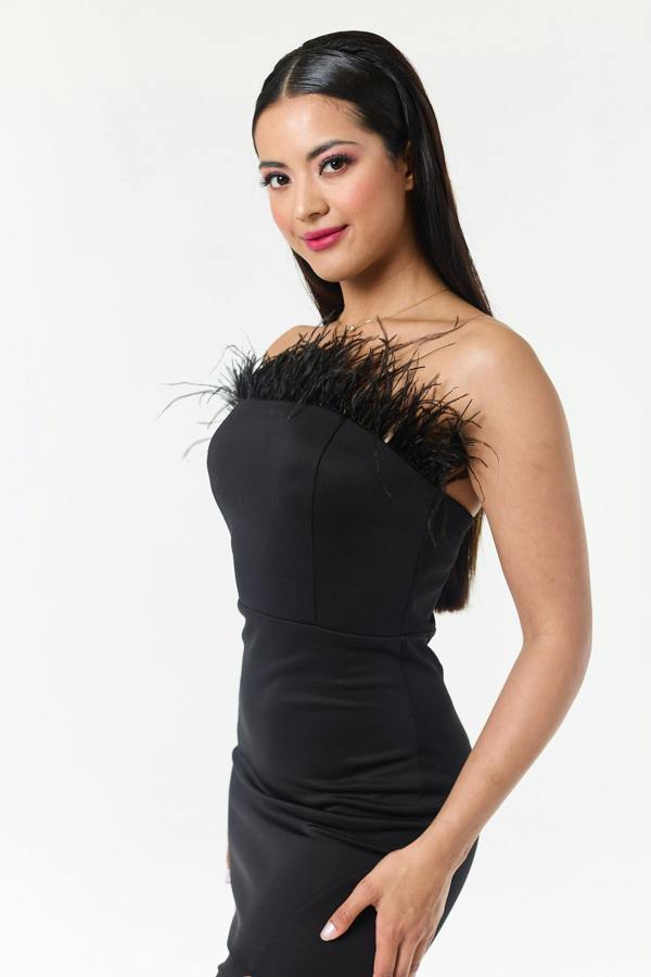 LuvForever Black Bandeau Side Slit Maxi Dress