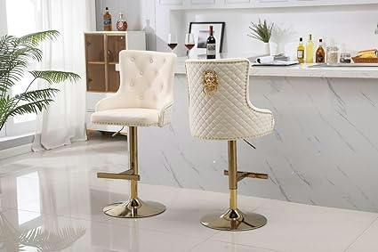 HYGRAD BUILT TO SURVIVE Lion Knocker Velvet Bar Stools, Adjustable Swivel – Set of 2 | HYGRAD®