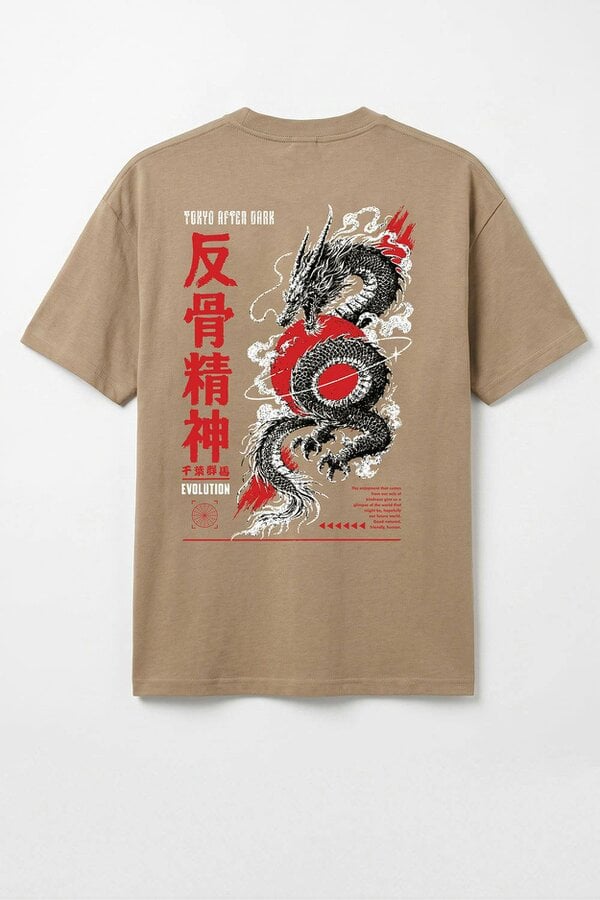 London Attitude Tokyo After Dark Dragon Oversized Heavyweight Graphic T-Shirt