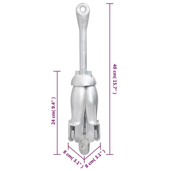 Berkfield Folding Anchor with Rope Silver 3.2 kg Malleable Iron