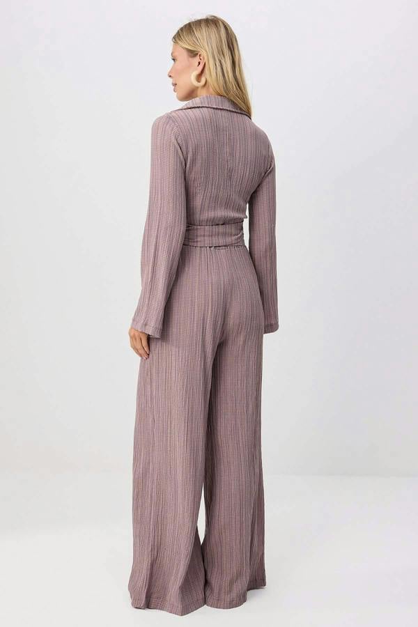 2-Piece Crossover Blouse Relaxed Fit Trouser Co-ord Set