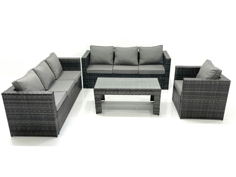 Fimous 7 Seater Rattan Garden Furniture Set Outdoor Lounger Sofa with Coffee Table Armchair Dark Grey Mixed
