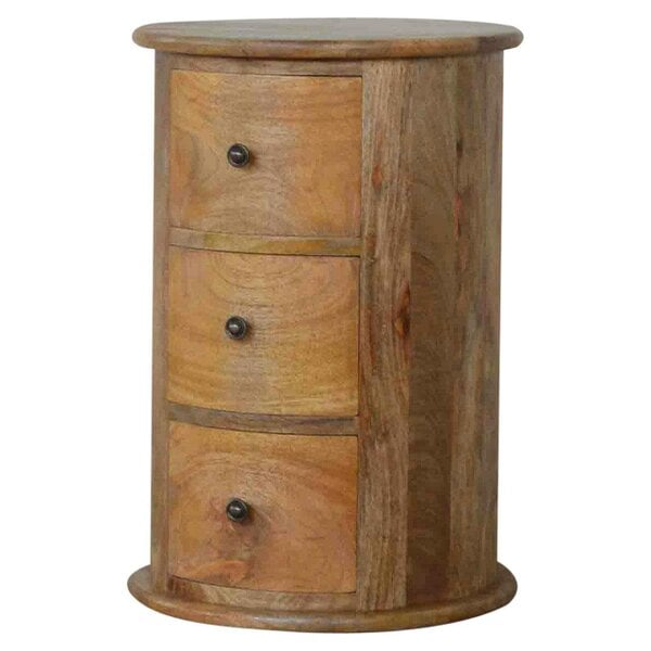 Wyld Haus Amalfi 3 Drawer Wooden Drum Bedside Table