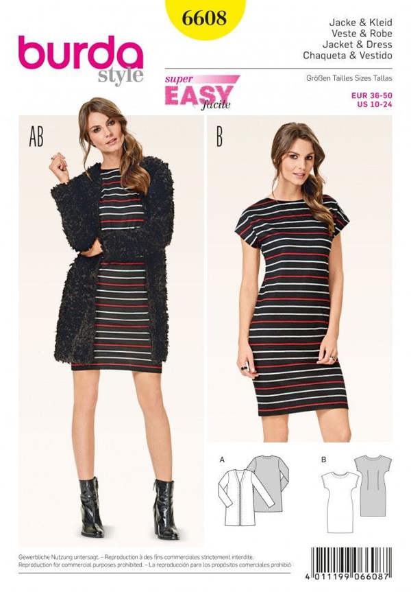 Burda Sewing Pattern 6608 Dresses and Jackets For Women, 10 to 24 - Beginner, Easy