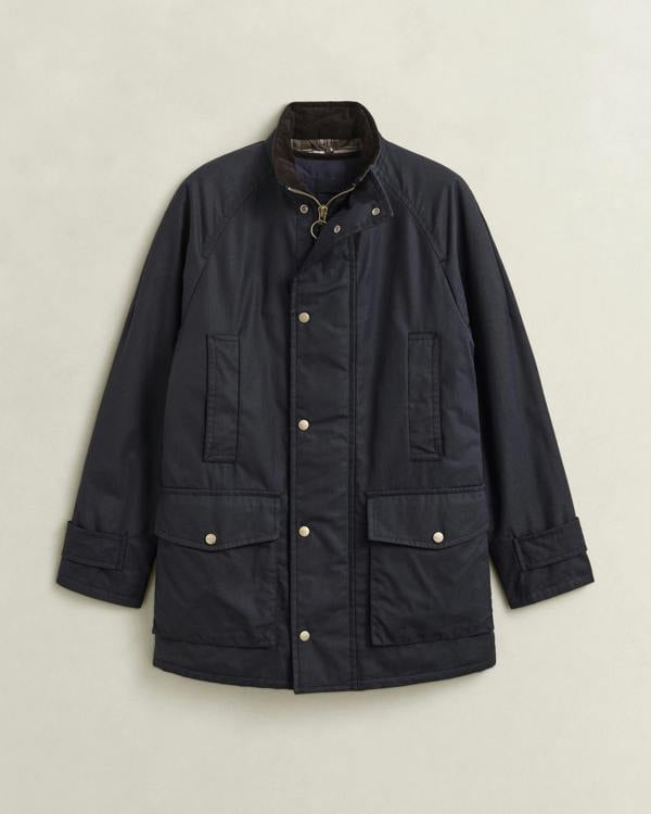 GANT Mens Waxed Double Decker Coat - 433 Evening Blue | CHO | Designer Mens Waxed Jackets