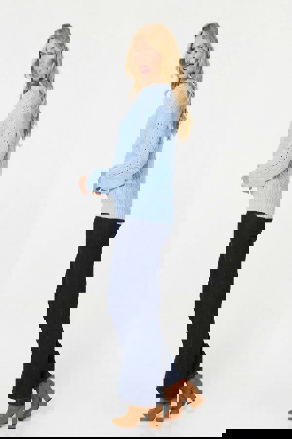 Light Blue | Textured Knit Relaxed Long Sleeve Jumper
