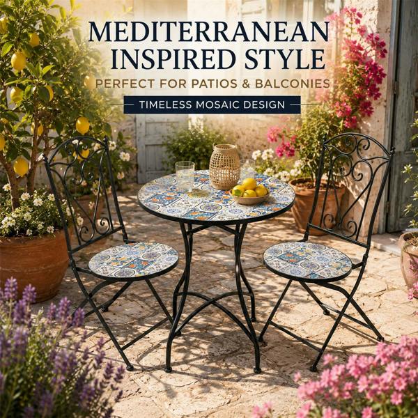 60cm Lisbon Mosaic Bistro Set image 3