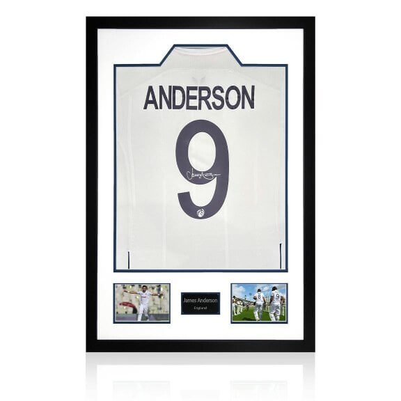 James Anderson Signed England Test Shirt Premium Frame.