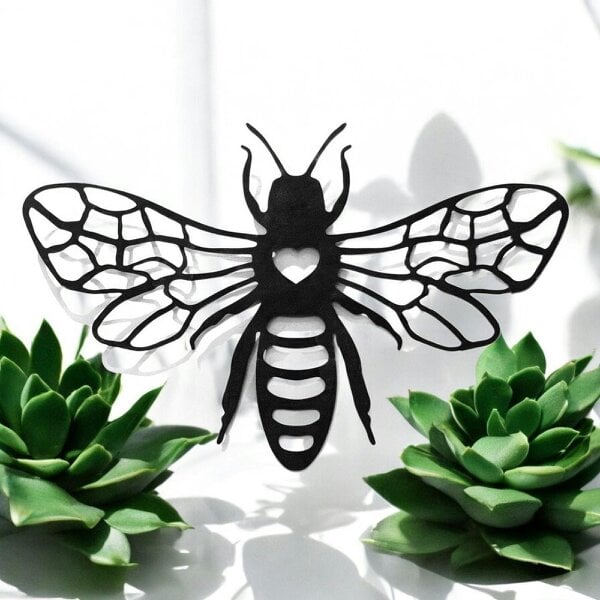 EDH Door Hardware Black Metal Honey Bee Silhouette Wall Art – 24 x 38 CM | Decorative Bee Wall Hanging for Indoor & Outdoor
