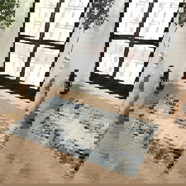Livabliss Wanderlust-Abstract Blue Grey Black Modern Marble Rug