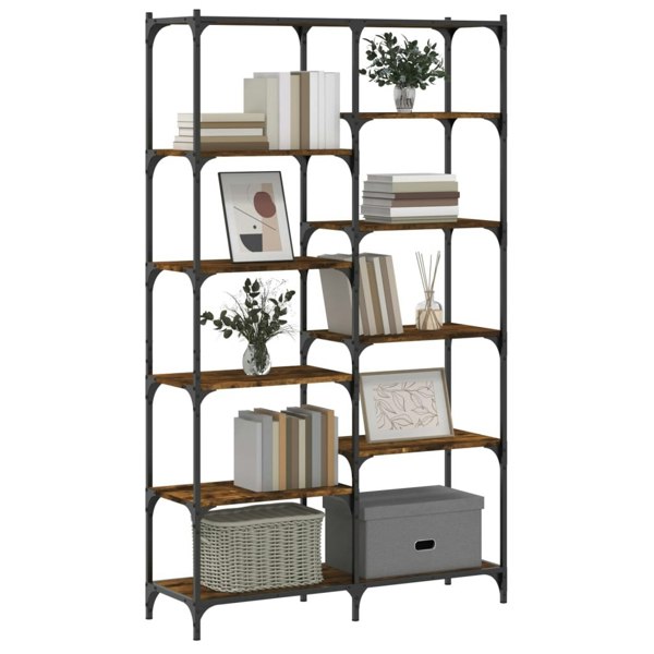 Berkfield Bookshelf Smoked Oak 100x32x170 cm Engineered Wood and Iron