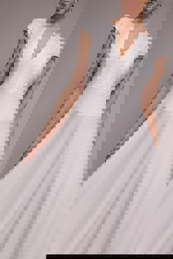 Cap Sleeve Skater High Low Midi Dress - Cream DR5100