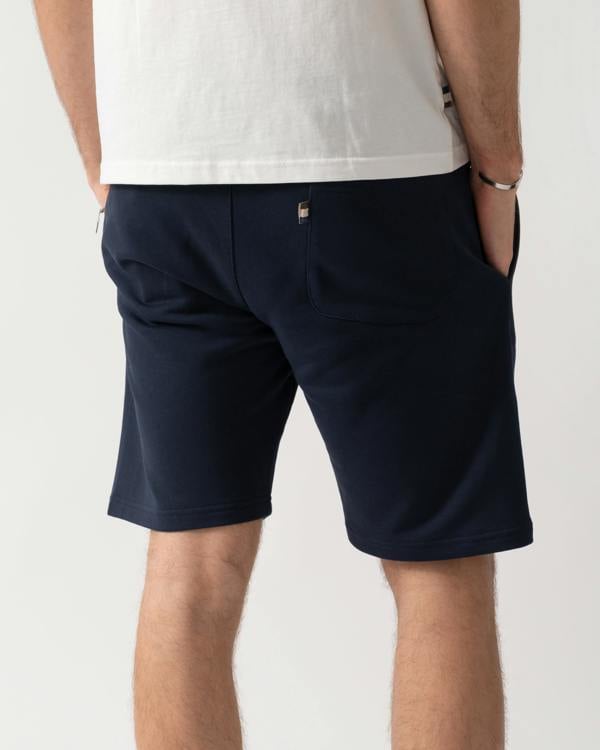 back shot of a model wearing a Aquascutum Mens Badge Shorts in Navy 11