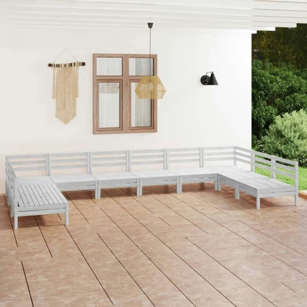 Berkfield 10 Piece Garden Lounge Set White Solid Wood Pine