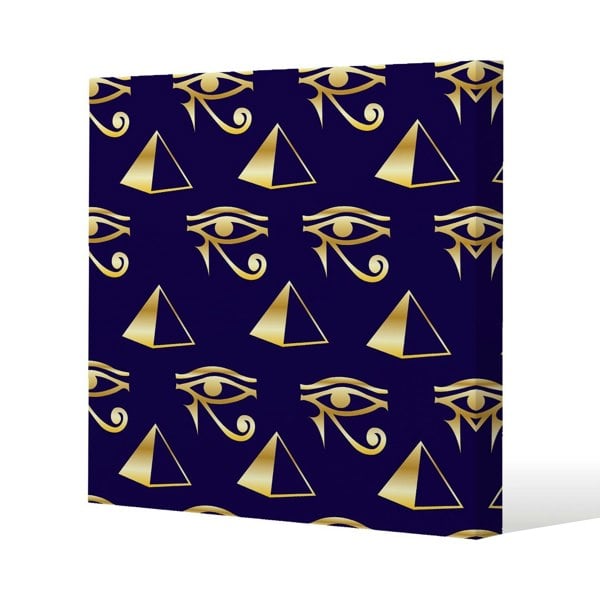 Benjamin Tate Design Gold Pyramid & Eye Of Horus Slim Style Canvas Print  40x40cm , 15mm Slim Real wood.