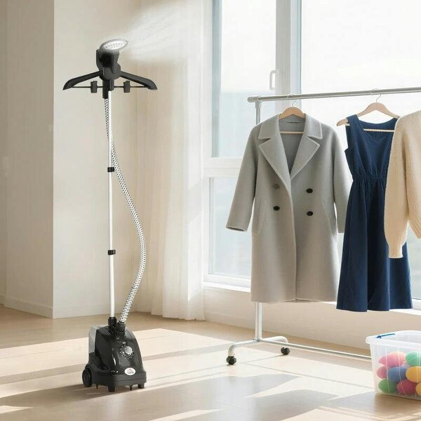 Bobobiy Clothes Steamer with Adjustable Pole Clothes Steamer 11 Steam Levels 41-110 cm Black - Black