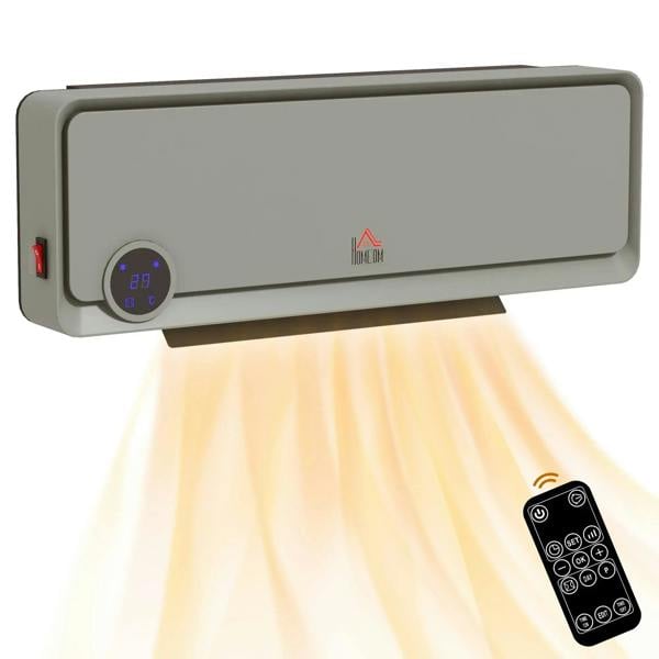 Grey wall downflow electric heater with digital display and included remote control