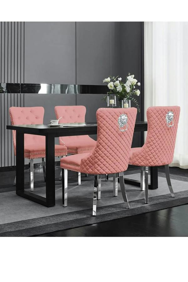 Groundlevel Set Of 2 Plush Velvet Dining Chairs with Lion Head Knocker