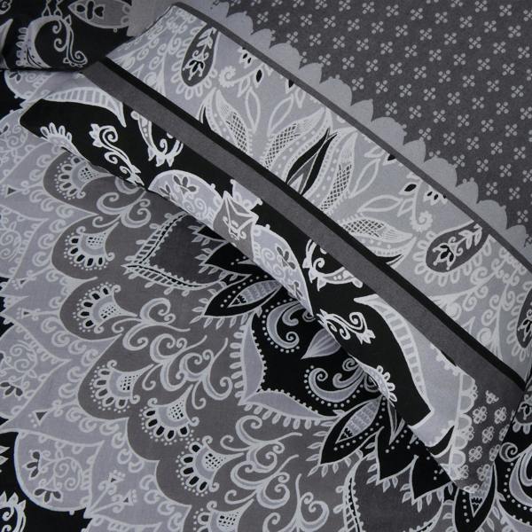 Smart Living Reversible Polycotton Paisley Mandala Duvet Cover and Pillowcase Set - Black