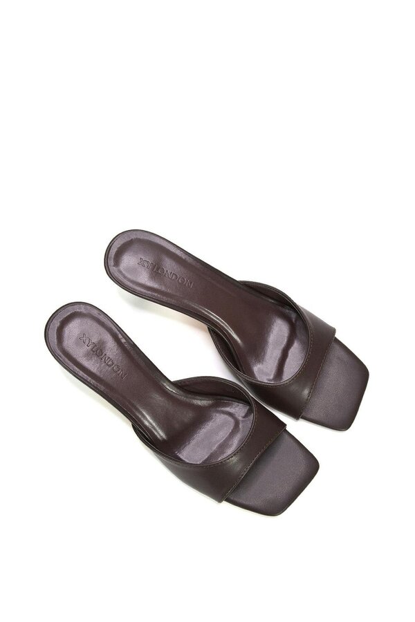 XY LONDON Square Toe Kitten Heel Slip On Heeled Sandal Mules