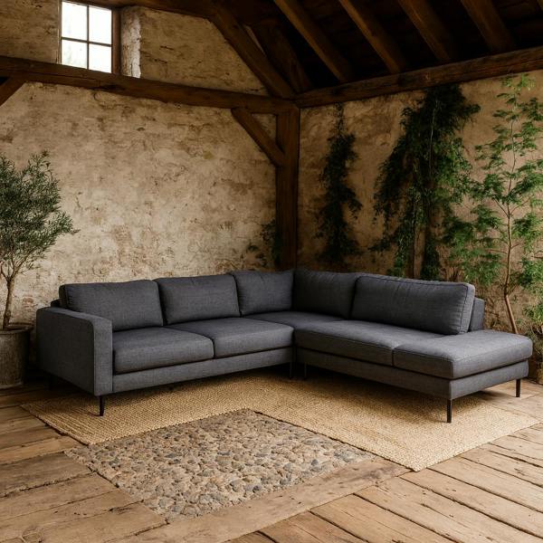 Wyld Haus San Sebastian Right Hand Corner Sofa Upholstered Dark Grey Fabric