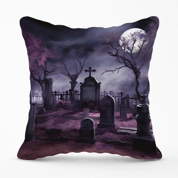 Warren Reed Witchs Moonlit Cemetery Design Cushions