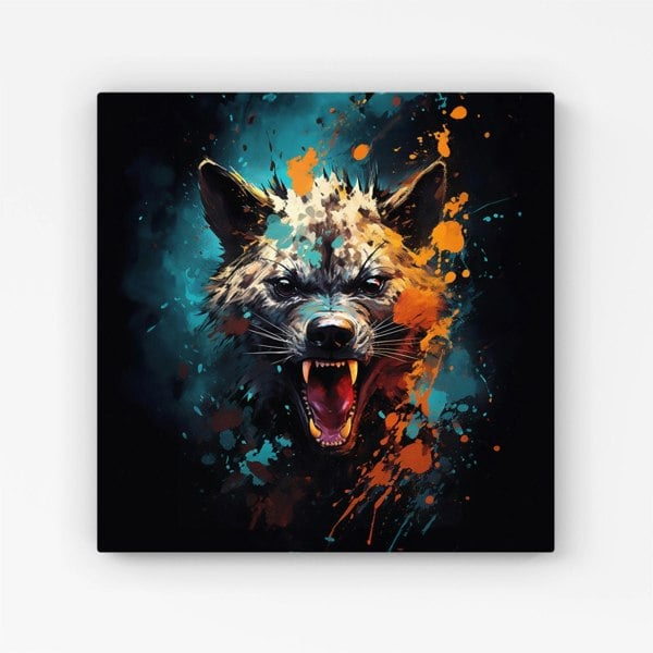 Warren Reed Splashart Angry Hyena Face Canvas