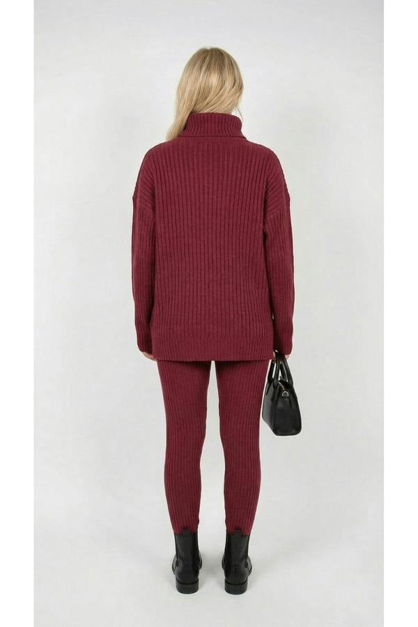ikrush Mila Chunky Knitted High Roll Neck Top Bottom Co-ord Set