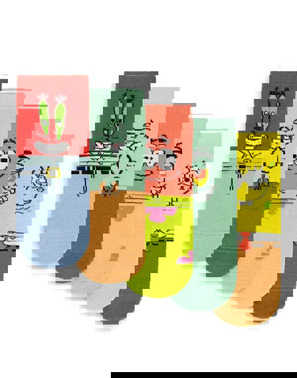 SpongeBob SquarePants Unisex Kids Multicoloured Multi-Character Graphics Calf Socks Set of 5