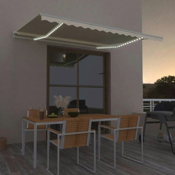 Berkfield Manual Retractable Awning with LED 450x300 cm Cream