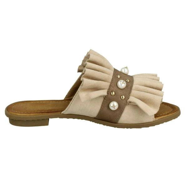 Spot On Ladies Spot On Pearl Trim Mules