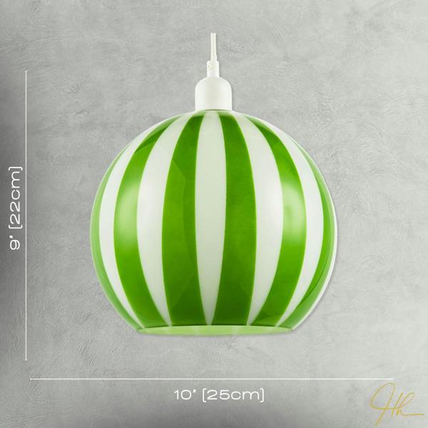 Green and White Striped High Gloss Glass Globe Pendant Light Shade Image 7