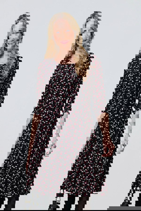 Pink | Ditsy Floral Lace 3/4 Sleeve Short Dress
