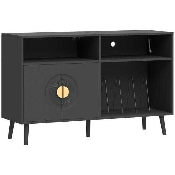 Bobobiy Record Player Stand, Vinyl Record Holder with Storage Holds Up to 300 Albums with Flip-Top Compartment, Black