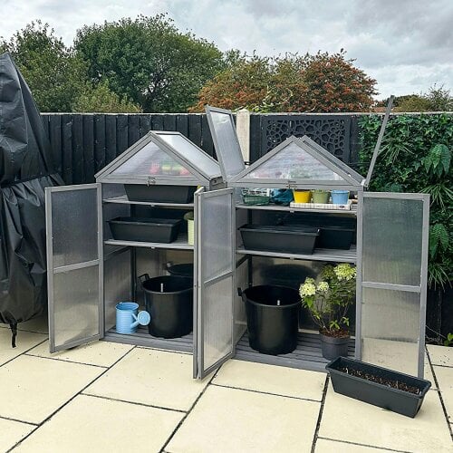 Bobobiy Garden Cold Frame Polycarbonate Greenhouse with Adjustable Shelves, Grow House for Flower Vegetable Plants, 80 x 47 x 138cm, Grey