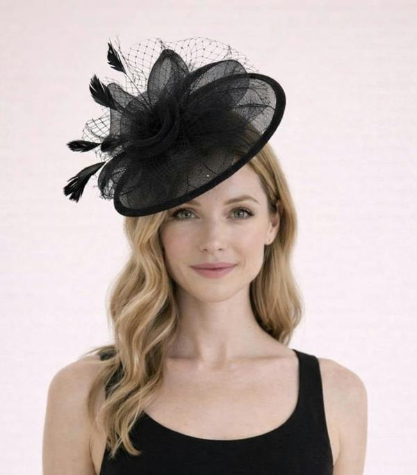 Floral Bow Mesh Detailing Fascinator in Black - svnx