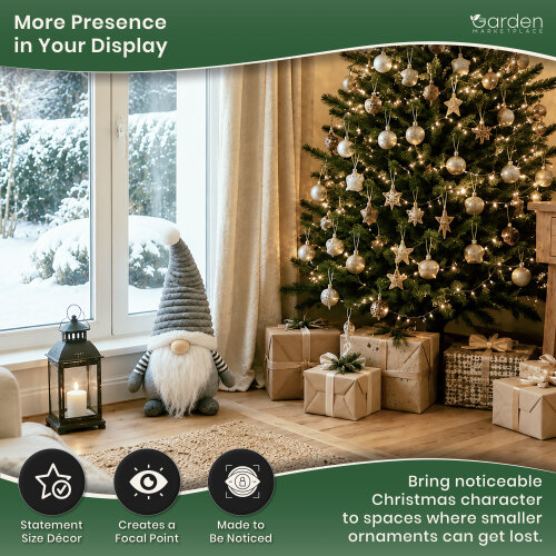 Large Christmas Cute Groovikert Gonk Figure in Grey, Free-Standing Polyester Festive Decoration, Soft Indoor Ornament, 51cm Tall x 23cm Wide